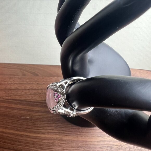 Sterling Silver Rose Quartz Ring with heart designs Size 8 - Picture 3 of 11